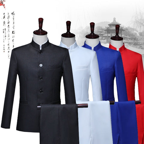 Suits Men 2019 New Long Sleeve Dress Men's Casual Wedding Banquet Suit Slim Fit Clothing Chinese dress Two Piece Set Coat Pants