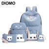 DIOMO 4pcs/Set Laptop School Backpacks for Girls Boys Teenagers Female Bagpack Sac A Dos Femme Cute Cat Canvas Satchel Kids