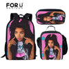 FORUDESIGNS Black Art Afro Lady Girls School Bags for Kids 3pcs School Bag Set Children Preppy Bookbags Students School Rucksack