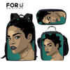 FORUDESIGNS Black Art Afro Lady Girls School Bags for Kids 3pcs School Bag Set Children Preppy Bookbags Students School Rucksack