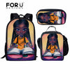 FORUDESIGNS Black Art Afro Lady Girls School Bags for Kids 3pcs School Bag Set Children Preppy Bookbags Students School Rucksack