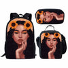 FORUDESIGNS Black Art Afro Lady Girls School Bags for Kids 3pcs School Bag Set Children Preppy Bookbags Students School Rucksack