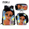 FORUDESIGNS Black Art Afro Lady Girls School Bags for Kids 3pcs School Bag Set Children Preppy Bookbags Students School Rucksack