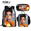 FORUDESIGNS Black Art Afro Lady Girls School Bags for Kids 3pcs School Bag Set Children Preppy Bookbags Students School Rucksack