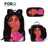 FORUDESIGNS Black Art Afro Lady Girls School Bags for Kids 3pcs School Bag Set Children Preppy Bookbags Students School Rucksack