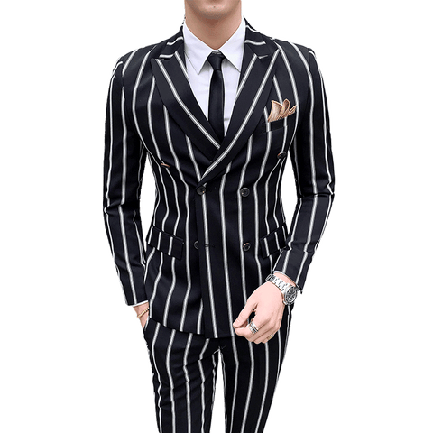 Luxury men's striped wedding casual tuxedo men's British slim suit 2pcs men's quality business social club suit Costume homme