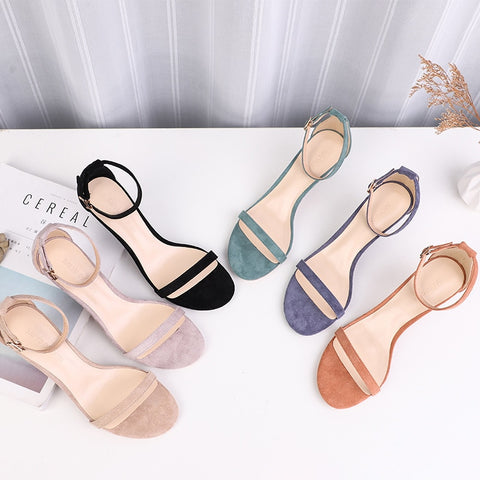 Summer Women Sandals Open Toe shoes Suede Round head 6.5 CM Women's thin heel Women Office Shoes