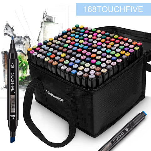 TOUCHFIVE Markers 30 40  80 168 Colors Dual Tips Alcohol Graphic Sketch Twin Marker Pen With Bookmark Manga Drawing Art Supplies