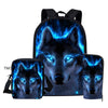 Twoheartsgirl Blue Wolf School Backpack for Teenage Boys Girls Children School Bag Set Student Book Bags Mochila Escolar