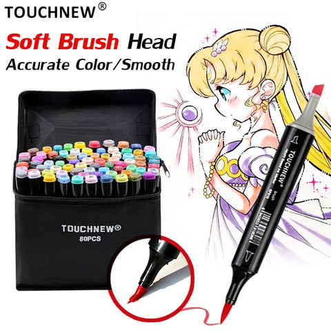 TOUCHNEW Soft Brush Markers Pen Set Sketch Dual Brush Markers Alcohol Based Markers Manga Drawing Animation Design Art Supplies