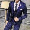 Luxury Men Suit Sets Latest Coat Pant Vest Design Dress Suits Floral Slim Men's Groom Tuxedo Suit Royal Blue Burgundy Men Suits