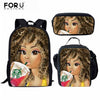 FORUDESIGNS Black Art Afro Lady Girls School Bags for Kids 3pcs School Bag Set Children Preppy Bookbags Students School Rucksack