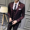 Luxury Men Suit Sets Latest Coat Pant Vest Design Dress Suits Floral Slim Men's Groom Tuxedo Suit Royal Blue Burgundy Men Suits