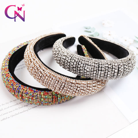 CN Baroque Full Crystal Hair Bands For Women Lady Luxury Shiny Padded Diamond Headband Hair Hoop Fashion Hair Accessories