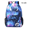 New Student School Bag Backpack Anime Luminous For Boy girls Daypack Multifunction USB Charging Port and Lock School Bag Black