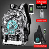 New Student School Bag Backpack Anime Luminous For Boy girls Daypack Multifunction USB Charging Port and Lock School Bag Black