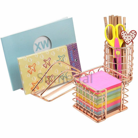 Rose Gold Office Supplies Accessories Desk Organizer Kit Letter Sorter Pen Holder and Sticky Holder for Home and Office Gift Set