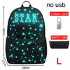 New Student School Bag Backpack Anime Luminous For Boy girls Daypack Multifunction USB Charging Port and Lock School Bag Black