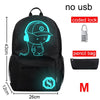 New Student School Bag Backpack Anime Luminous For Boy girls Daypack Multifunction USB Charging Port and Lock School Bag Black