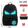 New Student School Bag Backpack Anime Luminous For Boy girls Daypack Multifunction USB Charging Port and Lock School Bag Black