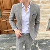 Large British light color Plaid suit men's slim trend wedding dress studio dress evening small suit two piece set