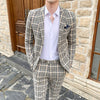 Large British light color Plaid suit men's slim trend wedding dress studio dress evening small suit two piece set