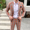 Large British light color Plaid suit men's slim trend wedding dress studio dress evening small suit two piece set