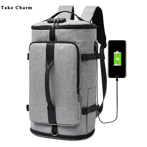 Oxford Cloth Waterproof Multipurpose Men Travel Backpack Leisure Large Capacity Outdoor Camping Luggage Sport Bag USB Black