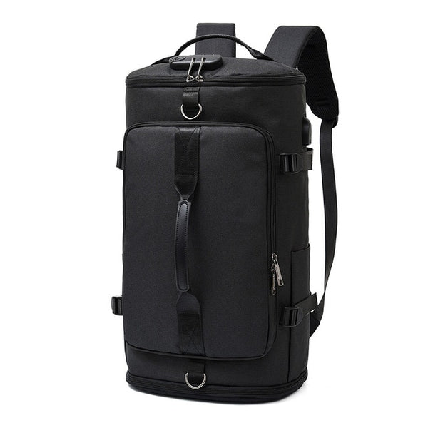 Oxford Cloth Waterproof Multipurpose Men Travel Backpack Leisure Large Capacity Outdoor Camping Luggage Sport Bag USB Black