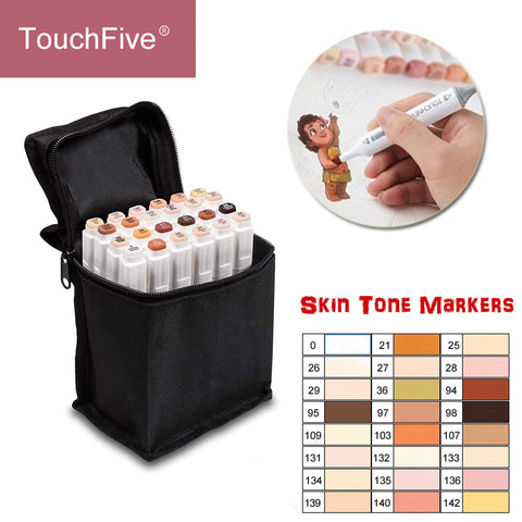 TOUCHFIVE 24 Colors Skin Tones Set Art Markers Pen Artist Dual Headed Alcohol Based Manga Brush Pen for Coloring