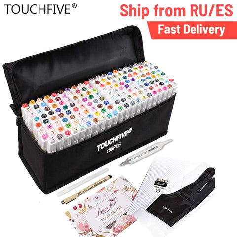 Touchfive 40/60/80/168 Color Animation Marker Pen Set Drawing Sketch Pens Art Markers Alcohol Based Art Supplies With 6 Gifts