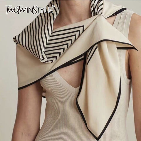 TWOTWINSTYLE Elegant Hit Color Women Scarf Sun Protection Geometric Stripe Pattern Scarves For Female Fashion Accessories Tide