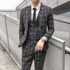 (Jacket + Vest + Pants) 2020 Men's Groom Wedding Dress Plaid Formal Suits Set Men Fashion Casual Business Slim Suit Three-piece