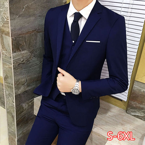 3Pcs/Set Luxury Plus Size Men Suit Set Formal Blazer +Vest +Pants Suits Sets Oversize For Men's Wedding Office Business Suit Set