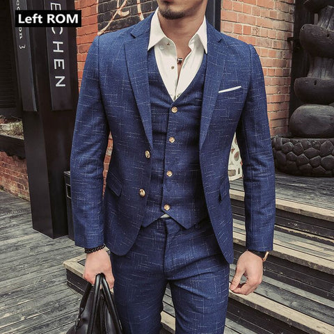 ( Jacket + Vest + Pants ) New Fashion Boutique Men's Plaid Formal Business Suit 3 Piece Set / Men's High-end Casual Suits