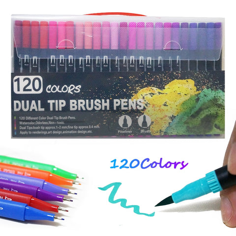 120 Color Fine Liner Dual Tip Brush Pen Felt-Tip Pen Drawing Painting Watercolor Art Marker Pens School Supplies