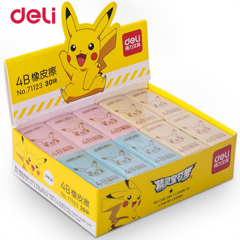 Deli Pokemon Pikachu Erasers 2PCS Orange Blue Pink Stationery Office Supplies School Drawing kawaii Cute eraser for kids