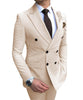 2020 New Beige Men's Suit 2 Pieces Double-breasted Notch Lapel Flat Slim Fit Casual Tuxedos For Wedding(Blazer+Pants)