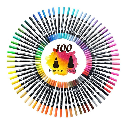 FineLiner Dual Tip Brush Art Markers Pen 12/48/72/100/120 Colors Watercolor Pens For Drawing Painting Calligraphy Art Supplies