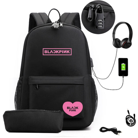 Usb  Women BLACKPINK Backpack School Bags for Teenage Girls Bookbags Large Student Teen Schoolbag Korea Preppy Style 2020 New