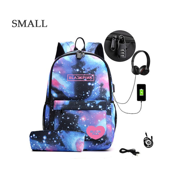 Usb  Women BLACKPINK Backpack School Bags for Teenage Girls Bookbags Large Student Teen Schoolbag Korea Preppy Style 2020 New