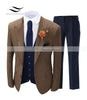 Brown Formal Men's Suits Regular Fit Plaid Wool Tweed Prom Tuxedos 3 Piece Solid Suit Best man For Wedding (Blazer+Vest+Pants)