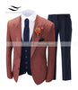 Brown Formal Men's Suits Regular Fit Plaid Wool Tweed Prom Tuxedos 3 Piece Solid Suit Best man For Wedding (Blazer+Vest+Pants)