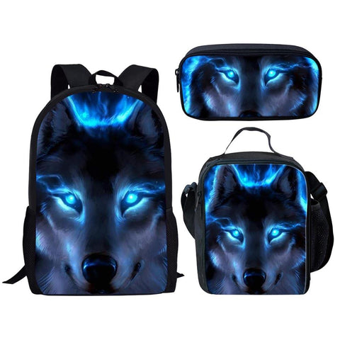 Children School Bags Funny 3D Wolf Print Large Shoulder Backpack 3Pcs/Set Kids Book Bag Custom Students Bookbag Mochilas Colegio