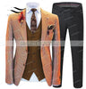 Men's Suit Brown Formal 2 Pieces Slim Fit Shawl Lapel Plaid Soft Wool Tweed Prom Grey Tuxedos Wedding Groomsmen (Blazer+Pants)