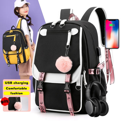 BPZMD Women girls School Backpacks Anti Theft USB Charge Backpack Waterproof Bagpack School Bags Teenage Travel Bag