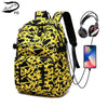 FengDong high school college student yellow camouflage backpack usb bookbag fashion large school backpack for teenage boys girls