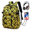 FengDong high school college student yellow camouflage backpack usb bookbag fashion large school backpack for teenage boys girls