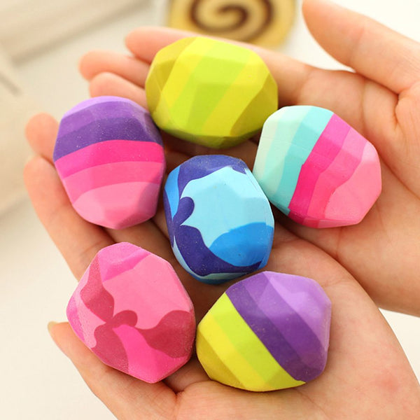 Kawaii Colorful Stone Shape Eraser Geese In Soft Rubber Erasers Irregular Shape Rock Big Pen Eraser Student Stationery Supplies