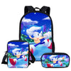 WHEREISART 3pcs/set Sonic the Hedgehog Print School Bags for Teenager Girls Kids Cartoon School Backpack Student Bookbags